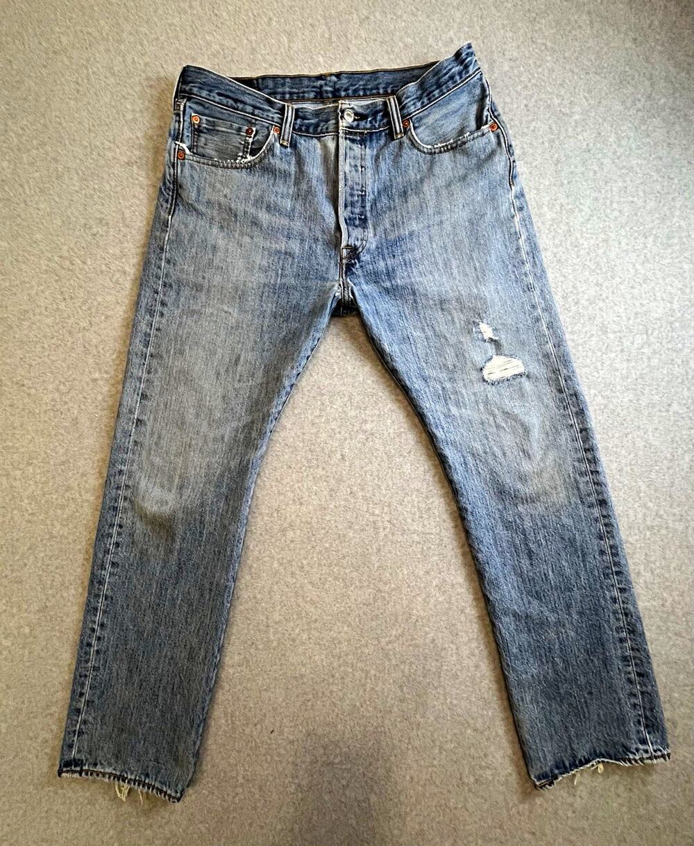 2000 Levi's Men's Light Wash Blue Distressed Straight Leg Reg Fit Jeans Sz 34